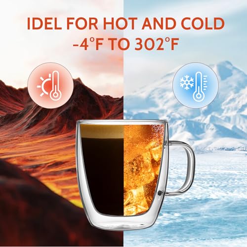 Sweese Double Wall Glass Coffee Mugs Set of 2, 12.5 oz Insulated Tea & Espresso Cups