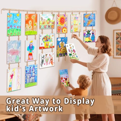 65-Inch Kids Art Display Wooden Bead Garland with 36 Clips