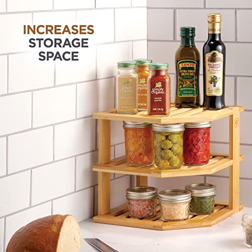 3-Tier Bamboo Corner Cabinet Organizer for Plates, Bowls, and Mugs