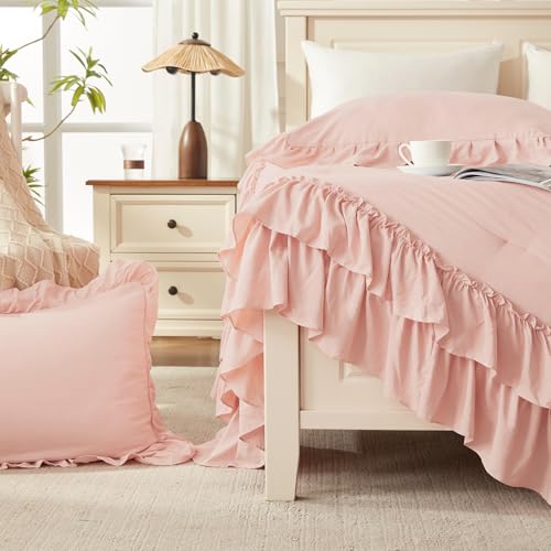 Blush Ruffle Queen Comforter Set - 3 Pieces, Soft Polyester Bedding