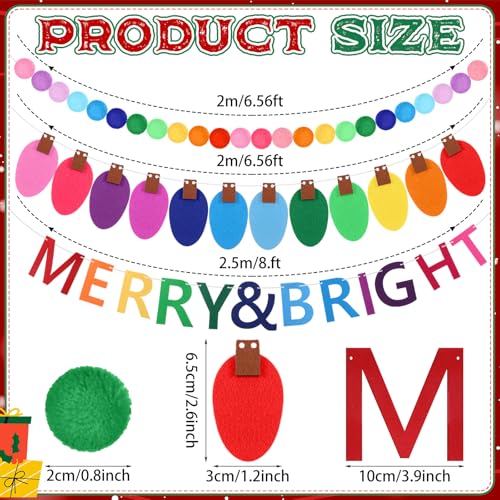 Christmas Felt Garland Set with Pom Poms, Light Bulb Banners & Merry Sign