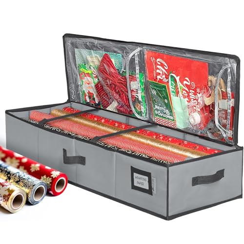 Wrapping Paper Storage Container Underbed Gift Wrap Organizer Grey