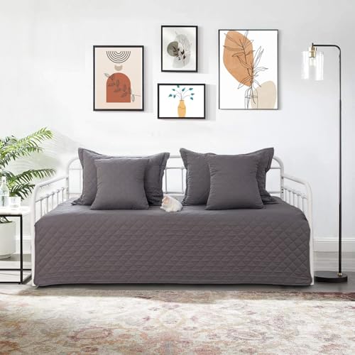 5-Piece Twin Daybed Cover Set - Quilted Microfiber Bedding with Shams, Gray