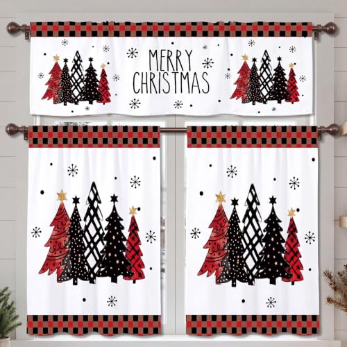 Irenare Buffalo Plaid Christmas Kitchen Curtains Set - 3 Pieces, Festive Holiday Decor