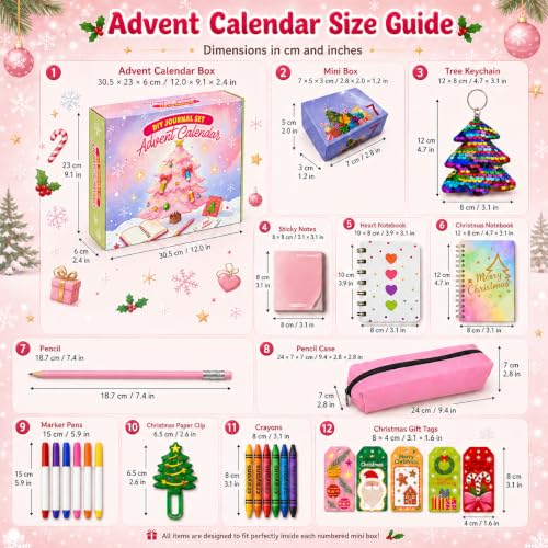 Advent Calendar 2026 for Girls - 24 Day DIY Journal & Stationery Kit Set
