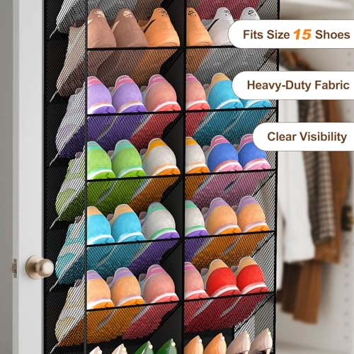 Over the Door Shoe Organizer - 10-Tier Hanging Rack for 20-30 Pairs, Black