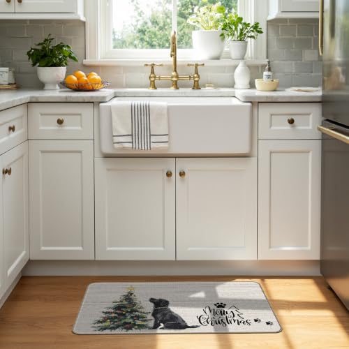Merry Christmas Black Labrador Doormat Decor 18 - Indoor Outdoor Welcome Mat 17x30