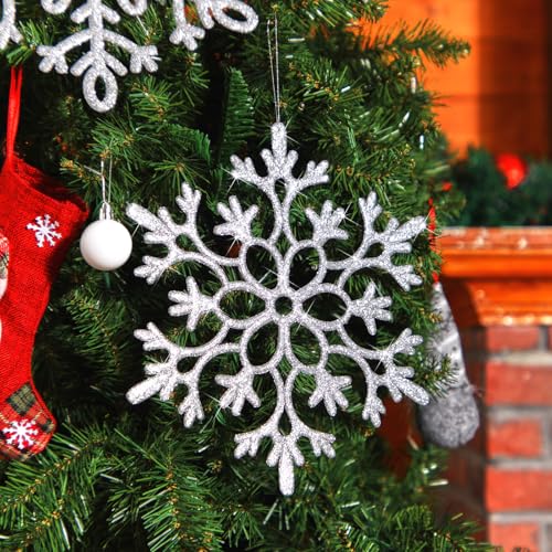 Sratte Silver 48 Pcs 12-inch Glitter Snowflake Ornaments for Christmas & Winter Decor