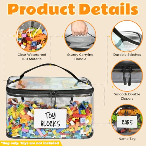 6-Pack Extra Large Clear Toy Storage Bags with Zippers and Labels