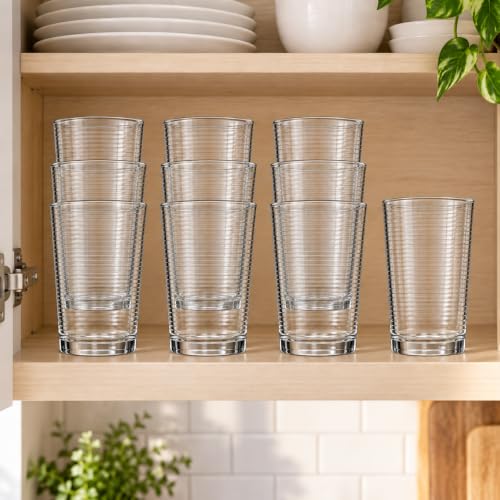 Glaver's 10 Pack Highball Glasses Set 17oz Ribbed Drinkware for Cocktails & More