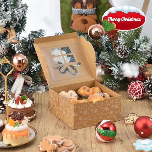 Brown 6x6x3 Inch Christmas Cookie Gift Boxes with Window - 18 Pack