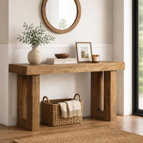 59-Inch Reclaimed Solid Wood Console Table, Rustic Farmhouse Entryway Table