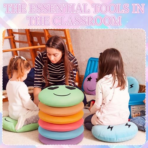 6 Pcs Smile Face Floor Cushions, 15-Inch Round Pastel Seating Pillows
