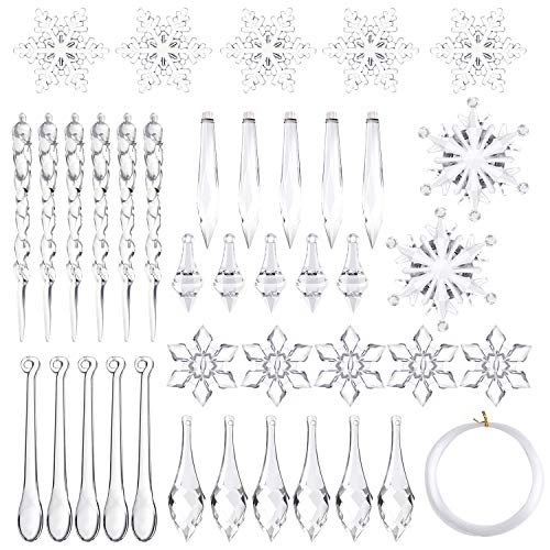 Christmas Snowflake & Icicle Decorations Set – Acrylic Holiday Ornaments with Crystal Line