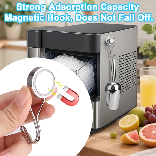 8oz Stainless Steel Ice Scoop with Magnetic Hook for Freezer and Kitchen