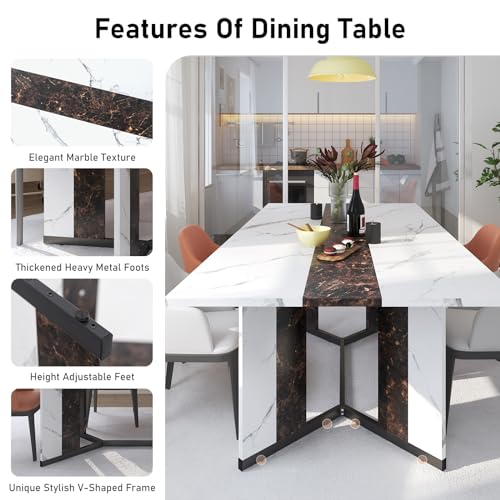 71-Inch Large Rectangular Dining Table, Modern Kitchen Table with Marble Look