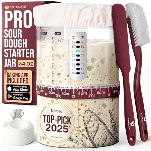 Sourdough Starter Jar Kit 34oz Wide Mouth Glass Crock with Dual Lids and Tools