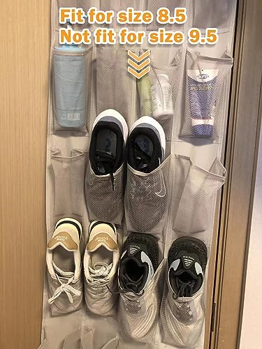 Amazon Basics Over-the-Door Shoe Organizer, 24 Mesh Pockets, Light Grey