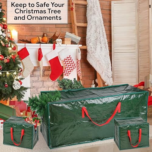 ARSUK 3pcs Christmas Tree Storage Bag 7.5 Ft Green & Black Waterproof Large Capacity with Ornaments Bags