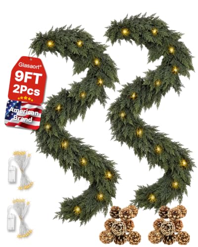 Glasaort 18Ft Christmas Cedar Garland, Faux Pine for Mantle & Staircase