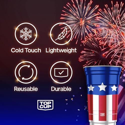 Top Cup Reusable Aluminum Party Cups, 20 oz, 20 Count, Americana