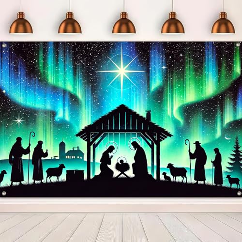 Nativity Scene Banner 71 x 43 Inch | Aurora Star Silhouette Holiday Decor