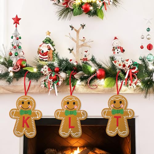 Apear1 Christmas Felt Gingerbread Ornaments with Initials - Rustic Monogram Tree Decor (Y)
