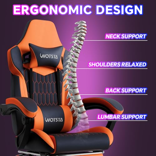 Ergonomic Reclining Gaming Chair with Footrest & Lumbar Support (Black/Orange)