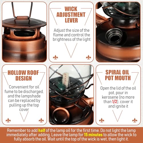 Vintage Hurricane Oil Lantern 2-Pack - 10 Inch Kerosene Lamp (Bronze)
