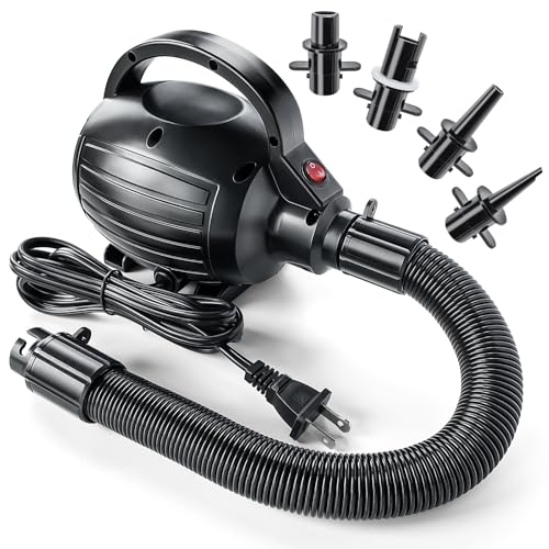 Electric Air Pump for Inflatables - 600W Quick Inflation with 4 Nozzles