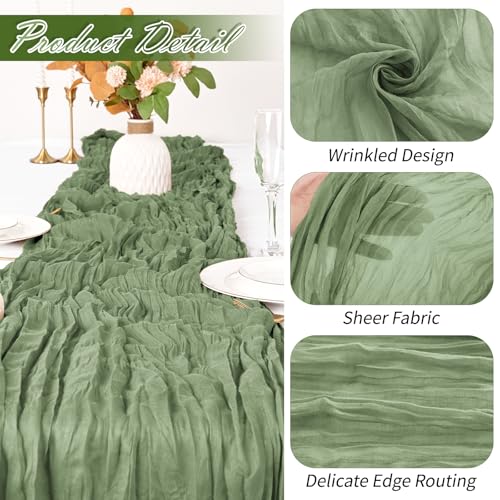 15-Pack Sage Green Cheesecloth Table Runners, 17 x 108 Inch Gauze Decor