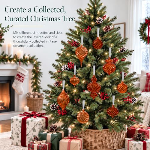 OuMuaMua Warm Amber Glass Christmas Ornaments, 9-Pc Set, 2.8-6.3in