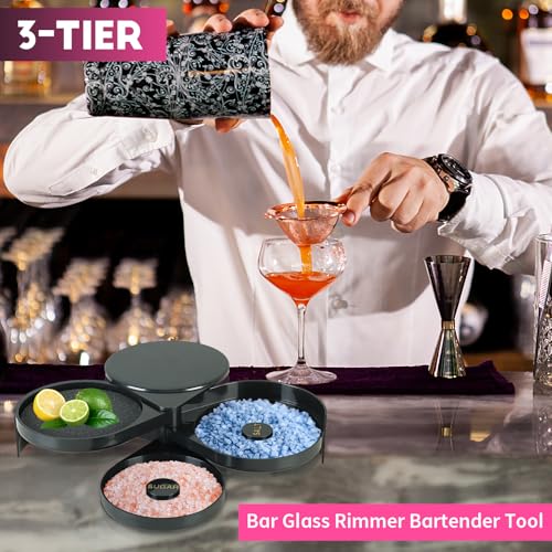 3-Tier Cocktail Glass Rimmer Set with Lime Juicing Sponge - Bar Tool for Salt & Sugar