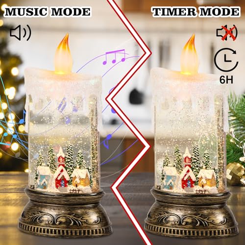 Christmas Snow Globe Candle Lantern with Music & Timer - Cabin Scene