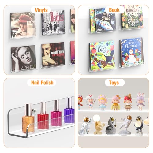 Clear Acrylic Vinyl Record Wall Mount Shelves - 6 Pack Floating Display Ledge