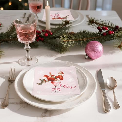 Martini Santa Christmas Cocktail Napkins 25 Pcs, Pink 3-Ply, Cheers Design