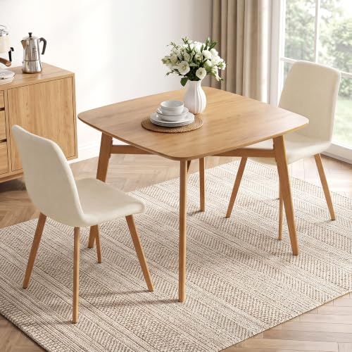 HIPIHOM 3-Piece Oak Dining Table Set for 2 with White Chairs, Space-Saving Kitchen Table