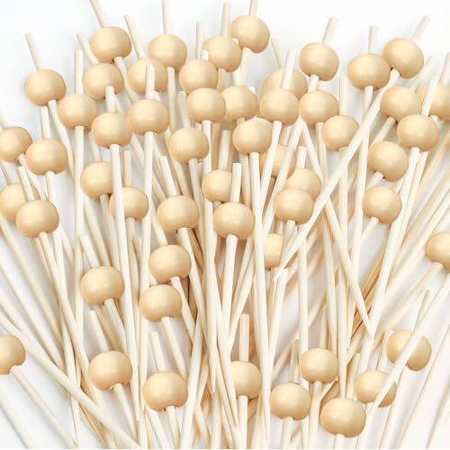 200 Pcs Wooden Cocktail Picks with Beads - 4.7 Inch Natural Bamboo Skewers for Charcuterie & Fruit Platters - HFengQ