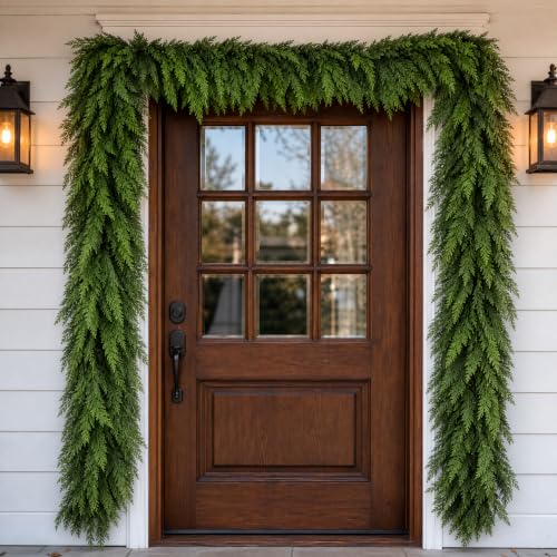 DLPL 9 Ft Cedar Garland - Real Touch Christmas Decor for Mantle (1 Pack)