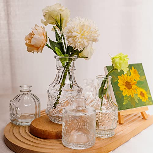 Clear Glass Bud Vases Set of 16 - Vintage Mini Vases for Table Centerpieces