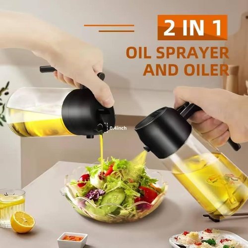 MA 16oz Glass Olive Oil Sprayer - 2-in-1 Dispenser Bottle for Cooking & BBQ - Black