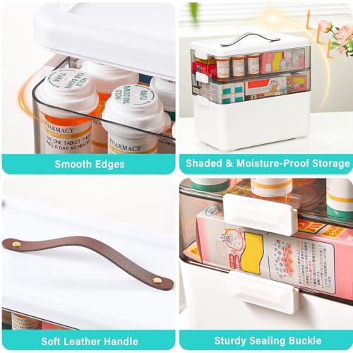 3-Tier Portable Medicine Cabinet Organizer, Large Capacity First Aid Storage