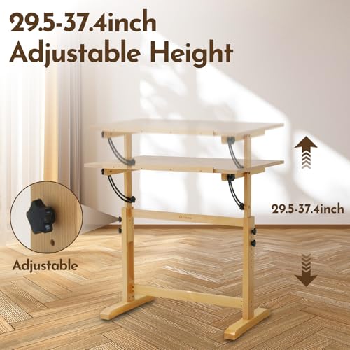 Adjustable Wooden Drafting Table with Tiltable Surface, 35.5" x 23.5"