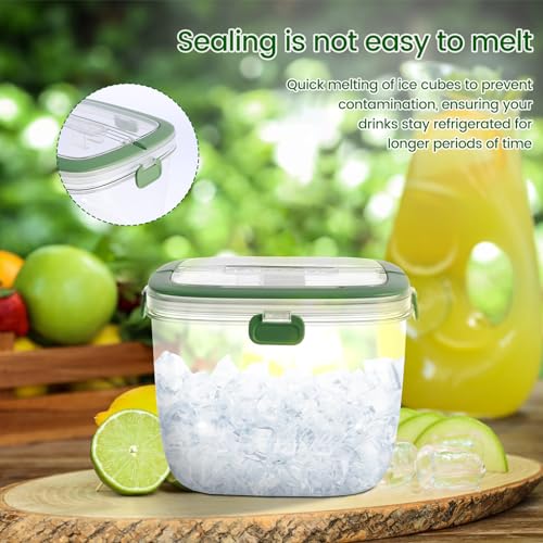 Abizarch Green Hand Ice Bucket 5L with Lid & Tongs - Portable Clear Ice Storage Bin for Freezer, Camping & Parties