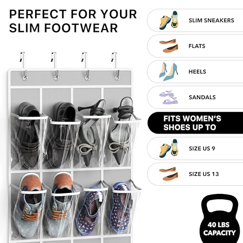 Simple Houseware 24 Pocket Clear Over the Door Shoe Organizer Gray