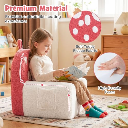 Kids Foam Sofa Chair, Teddy Fleece Toddler Armchair with Side Pocket
