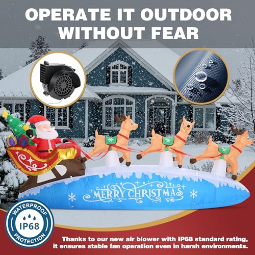 Funflatable 10 FT Santa Sleigh & Reindeer Christmas Inflatable Outdoor Decor