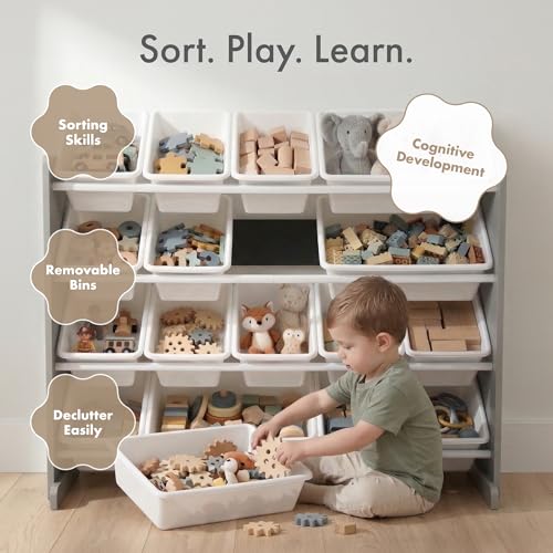 Kids Toy Storage Organizer with 16 Removable Bins - 4-Tier Playroom Shelf