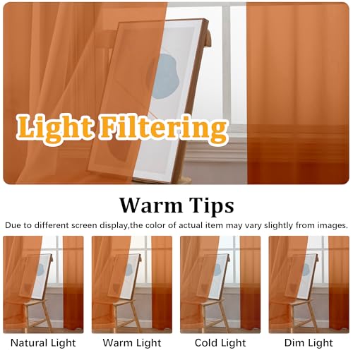 Burnt Orange Light Filtering Sheer Curtains - 2 Panel Set (42x84 In)