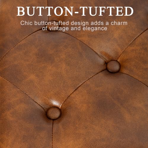 Button-Tufted Upholstered Ottoman Bench, Faux Leather Bedroom Footrest Stool